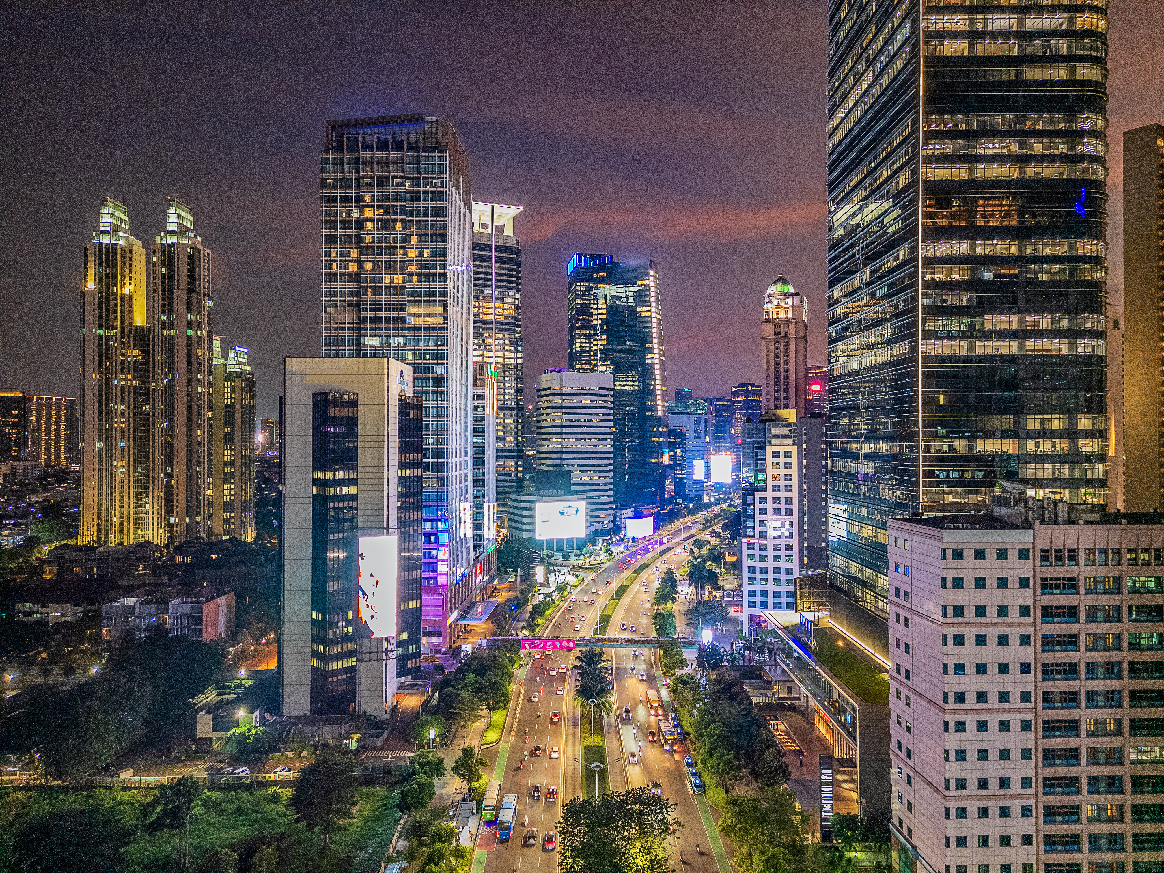 Night skyline of modern Jakarta city center, Indonesia